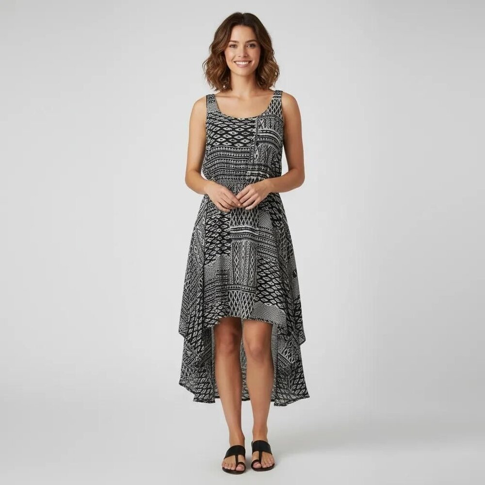 Fire Los Angeles Women’s Sleeveless Summer Dress Geometric Black White Sz Small